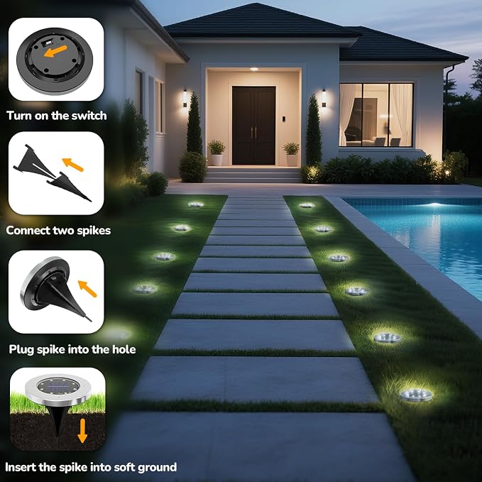 INCX Solar Lights for Outside, 12 Pack Solar Lights Outdoor Waterproof - Image 6