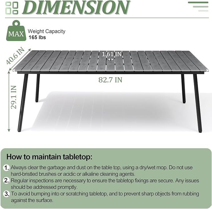 83" Patio Outdoor Dining Table for 6-8, Weather-Resistant Aluminum Frame - Image 3