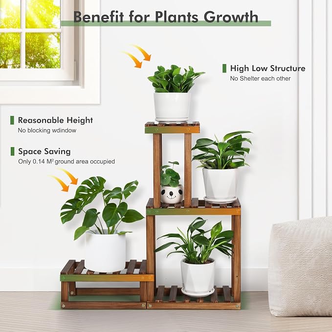 Wood Plant Stand Indoor Outdoor 4 Tiers Plant Rack Corner Planter Shelf Flower - Image 3