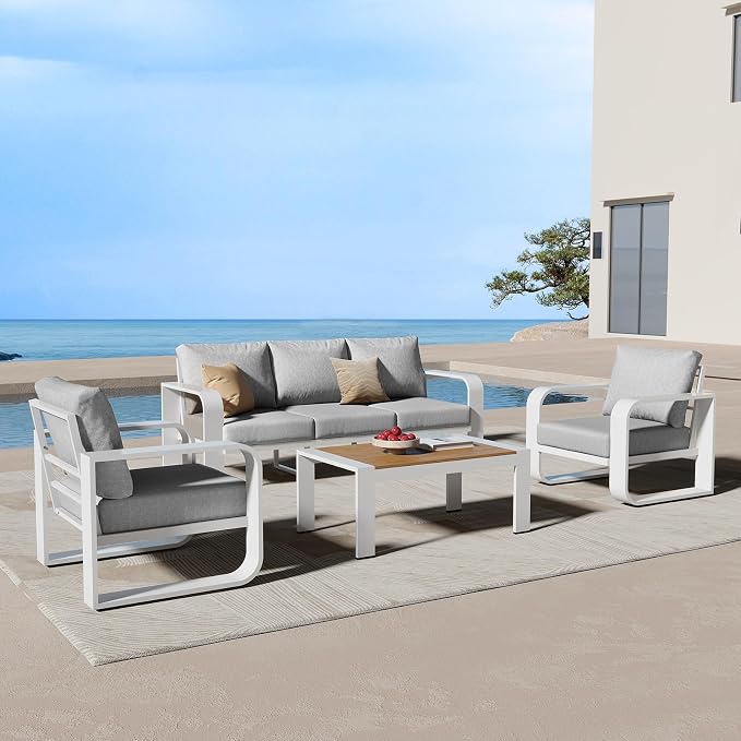 Aluminum Outdoor Patio Furniture Set, 4 Piece Oversized Patio Conversation Sets by Oasbira