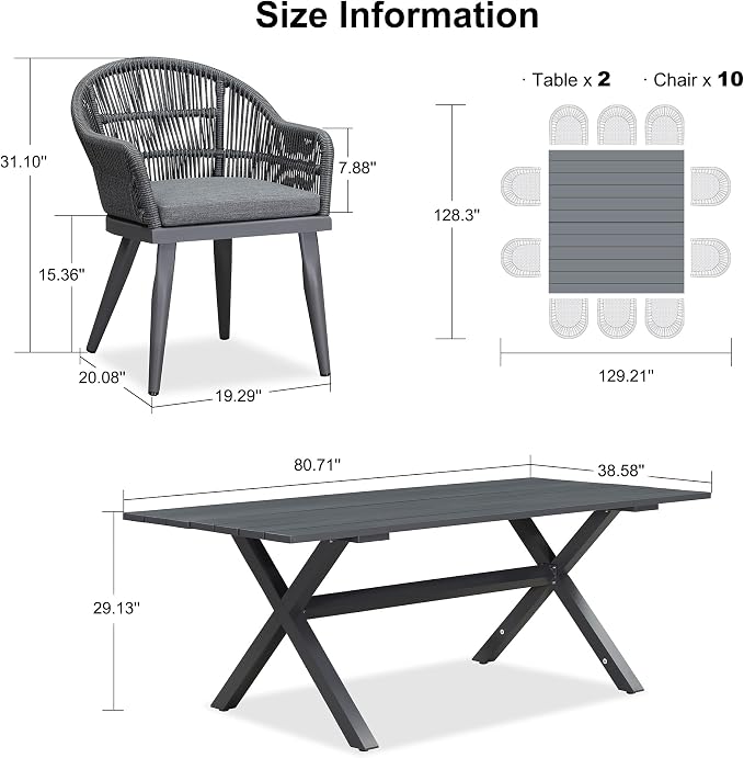 PURPLE LEAF 12 Pieces Patio Dining Set - Image 7
