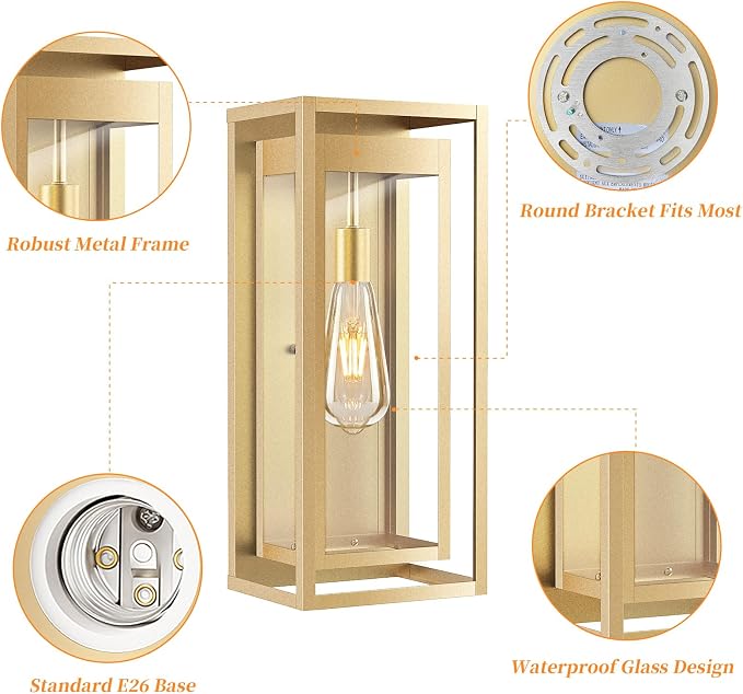 19" Gold Outdoor Light Fixture, 2 Pack Large Size Outdoor Sconce Lights - Image 5