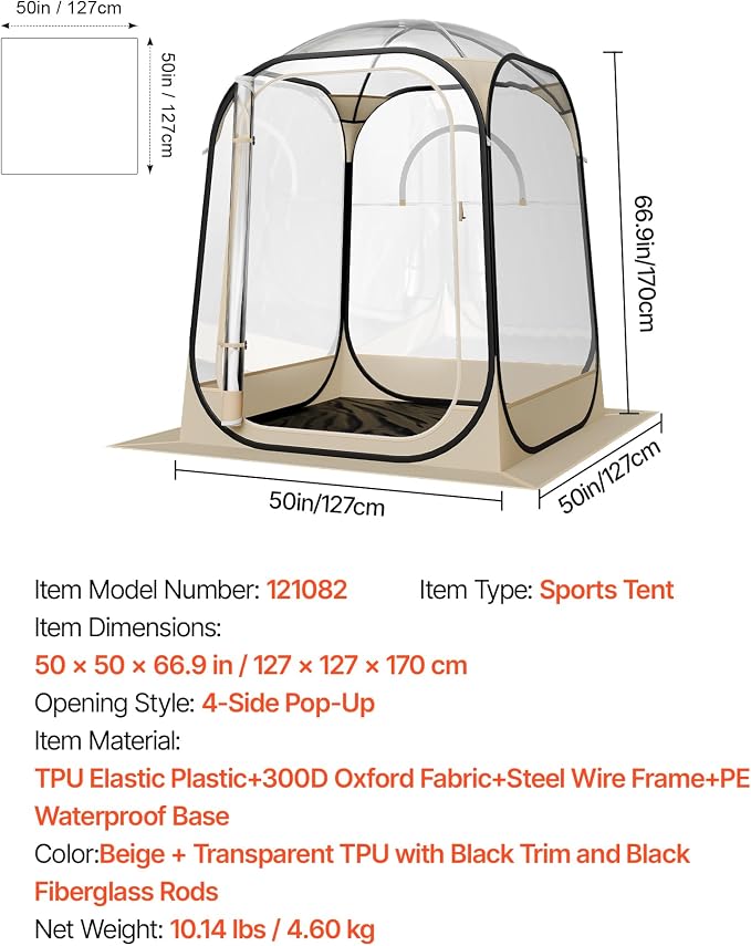 VEVOR Pop up Sports Tent, 8 Sizes Optional Clear Bubble Tent - Image 7