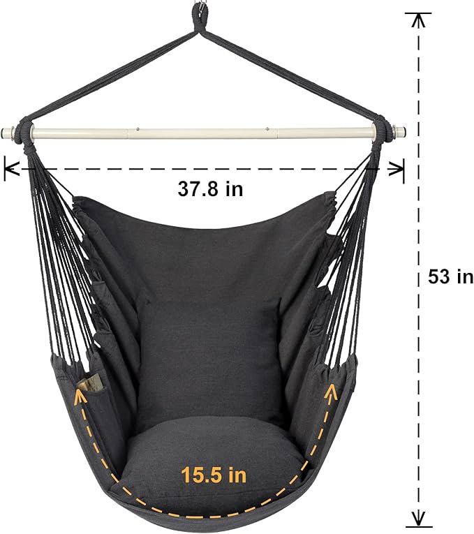 Y- STOP Hammock Chair Hanging Rope Swing Chair, Max 500 Lbs, 2 Seat Cushions - Image 6
