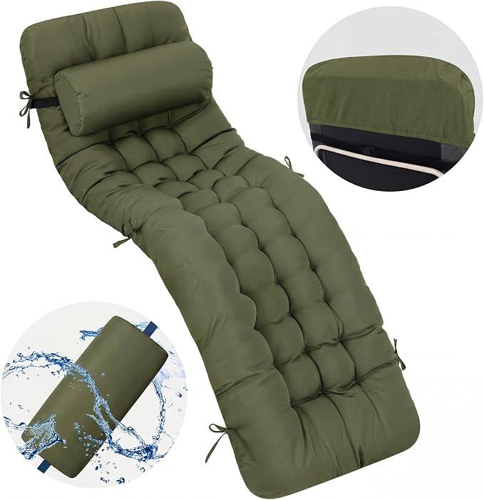 Tudomro 1 Pcs Olive Green 66'' Outdoor Chaise Lounge Cushion Waterproof Patio - Image 9