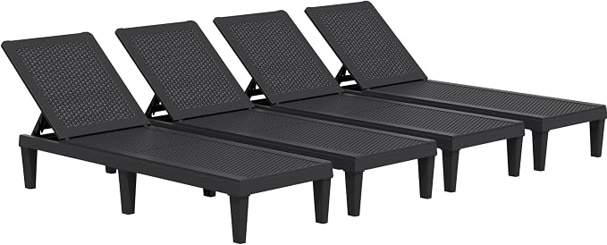 JUMMICO Patio Chaise Lounge Chair Set of 4 Outdoor PE Waterproof Adjustable by JUMMICO