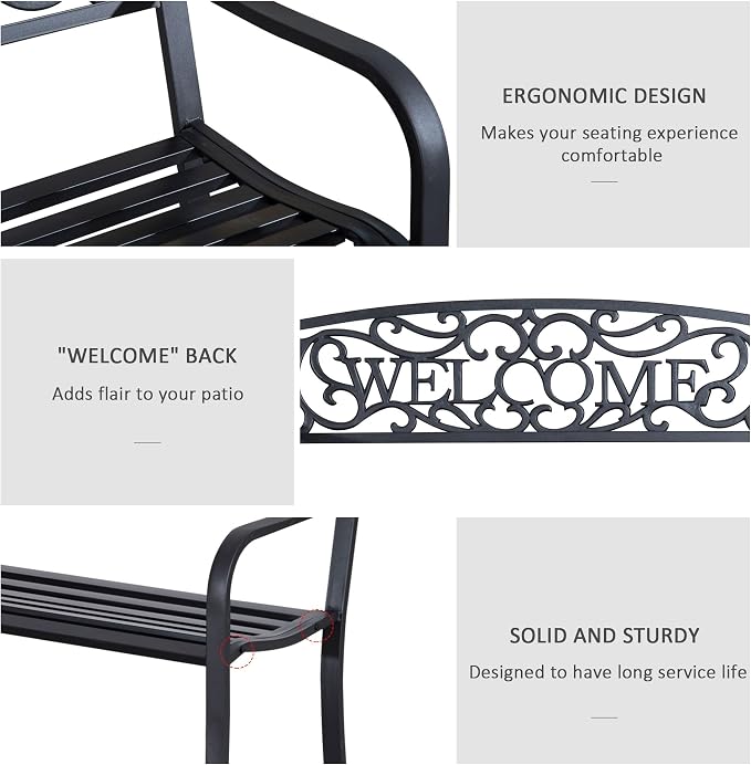 Outsunny 50" Outdoor Metal Welcome Bench, Garden Bench - Image 5