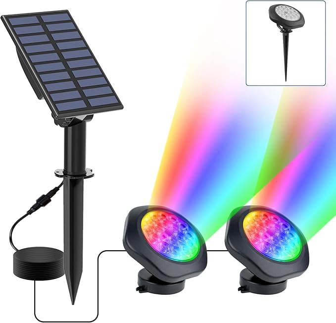 Solar Pond Lights, 18 LED Super Bright RGB LED Underwater Spotlights Color by CREPOW