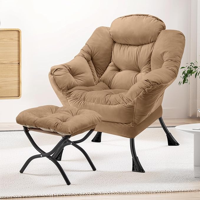 Lazy Chair with Folding Ottoman Modern Large Accent Chair, Contemporary Lounge - Image 2