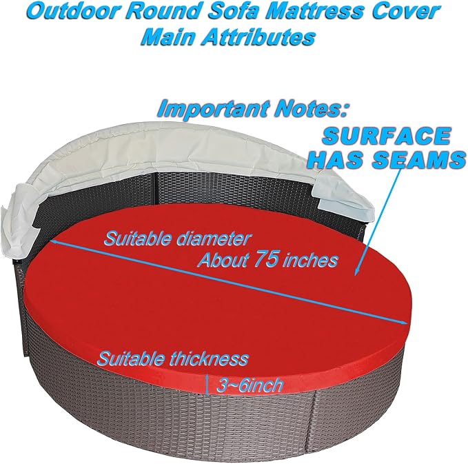 Round Outdoor Daybed Cushion Cover Replacement, Anti-UV Water-Resistant Patio - Image 2