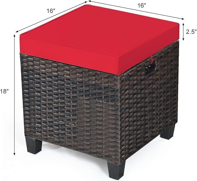 2PCS Patio Outdoor Ottomans, Rattan Wicker Ottoman Seat w/Removable Cushions - Image 3