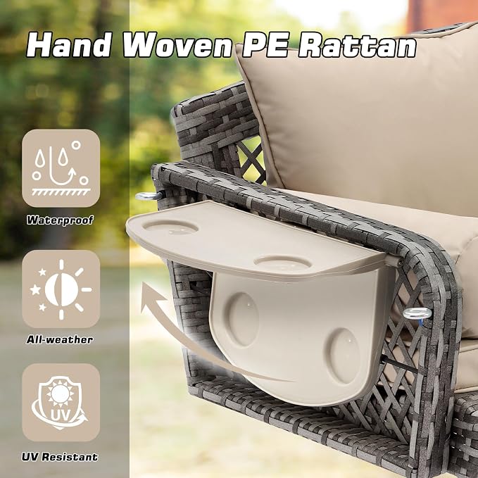 Grepatio Wicker Hanging Porch Swing - Image 3
