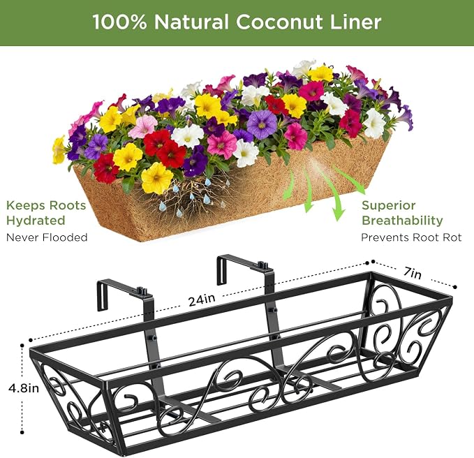 2pcs 24 Inch Window Deck with Coco Liner, Metal Hanging Flower Planter Window - Image 2