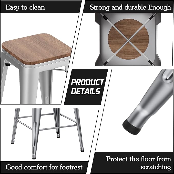 Alunaune 24" Metal Counter Height Bar Stools Set of 4 Industrial Backless - Image 7