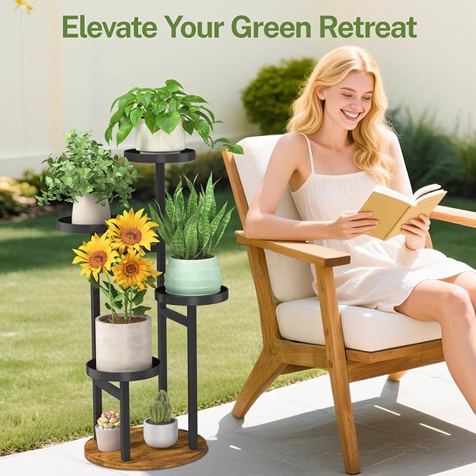 iDavosic.ly 4 Tier Plant Stand Indoor, Tiered Corner Metal Wood Multiple Flower - Image 2