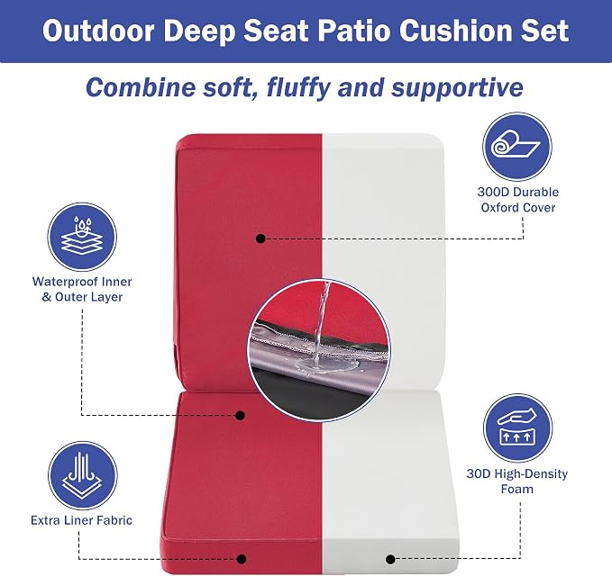 Outdoor Cushions, Outdoor Chair Cushions 24x24x4 Inch, Cushions - Image 3
