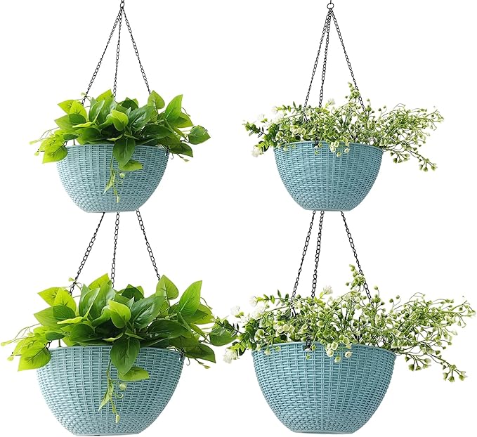 Hanging Planters for Outdoor Plants 8/10 Inch, ​4 Packs Hanging Flower Pot by RooTrimmer