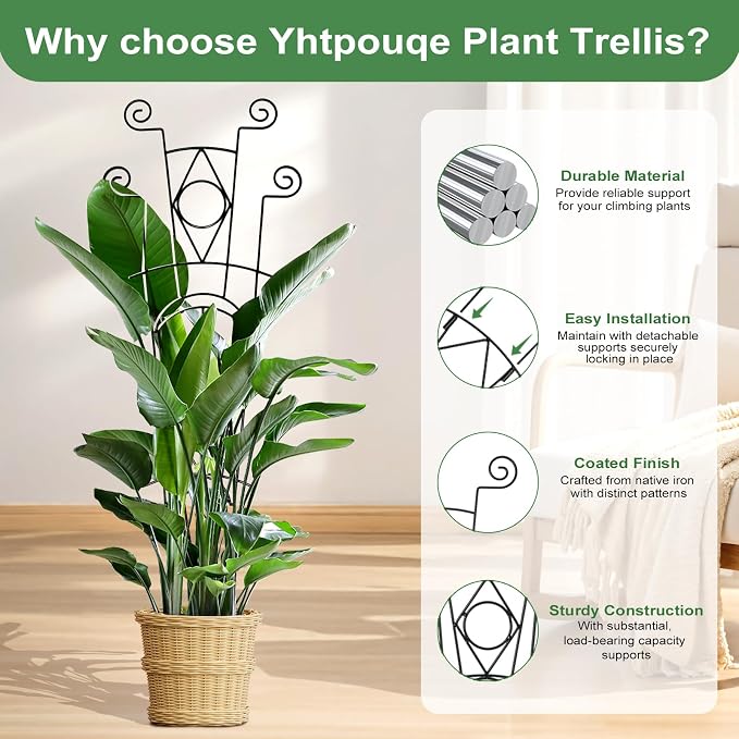 Indoor Plant Trellis for Climbing Plants 2 Pack Small Garden Metal Support for - Image 3