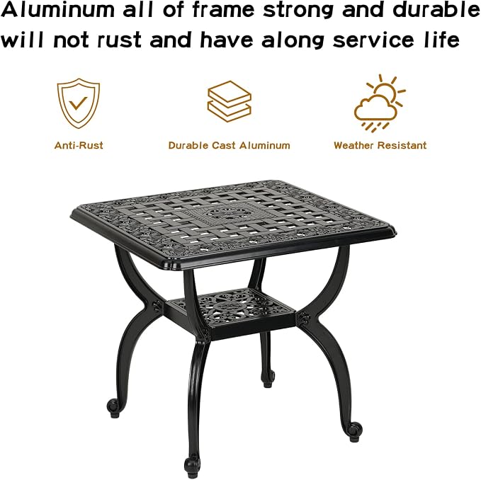 JARDIN DE CENTENNIAL Cast Aluminum Outdoor Side Table, Anti-Rust Outdoor End - Image 4