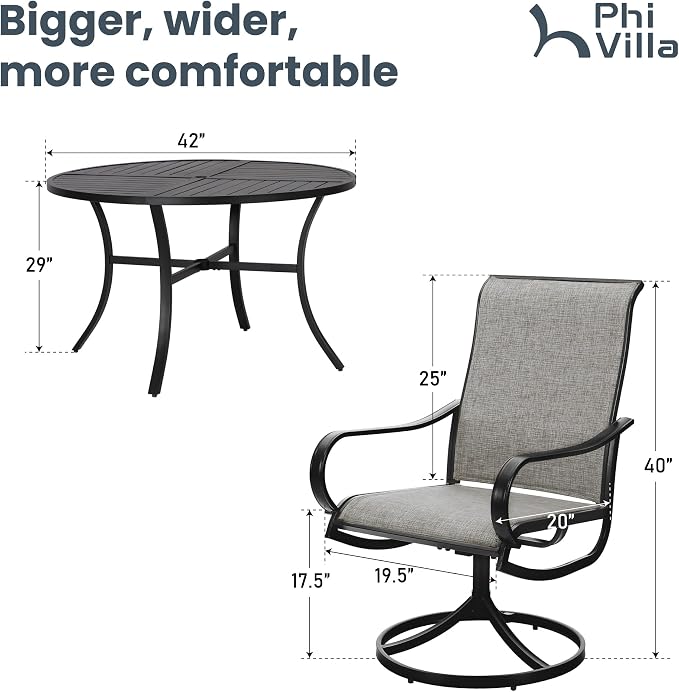 PHI VILLA Patio Dining Set 5 Piece, 4 Breathable Textilene Swivel Patio Chairs - Image 7