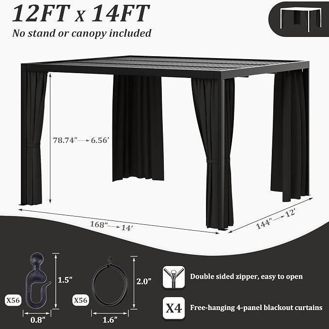 Gazebo Universal Replacement Privacy Curtain, 4-Panels Sidewall Curtains - Image 2
