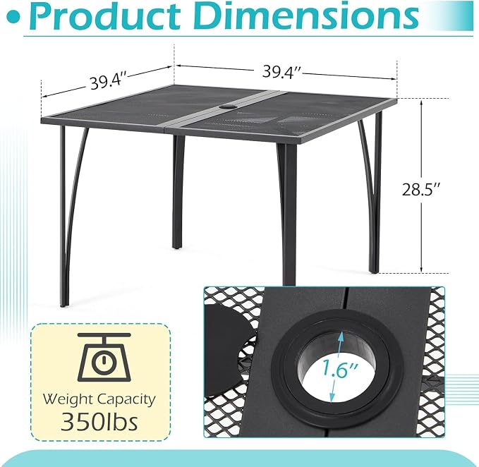 AECOJOY39.4 Outdoor Patio Dining Table and Chairs Set - Image 3