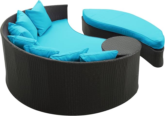 Modway Taiji Wicker Rattan Outdoor Patio Sectional Daybed in Espresso Turquoise - Image 4