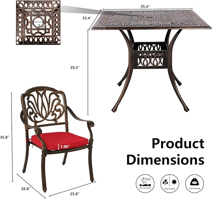 Grepatio 5 Piece Cast Aluminum Patio Dining Set Outdoor Furniture Set Patio - Image 6