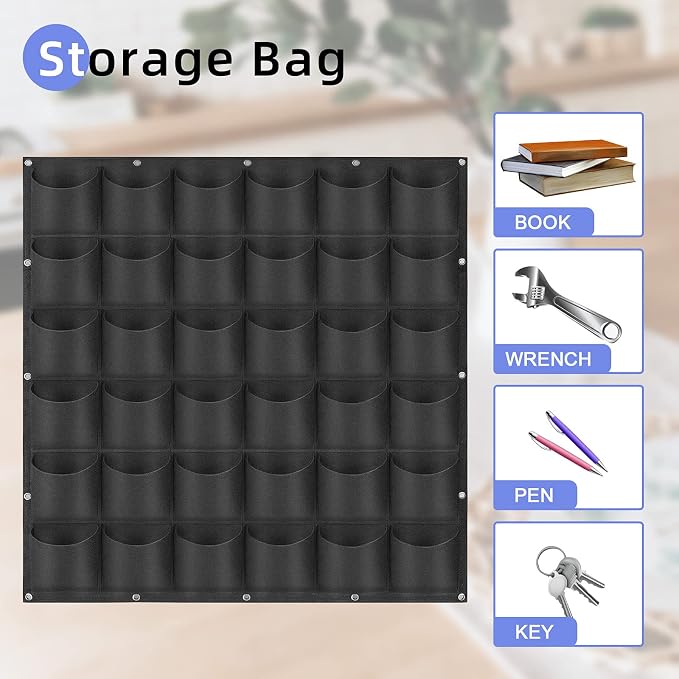 36 Pockets Hanging Planter Bags, Hanging Vertical Wall Mounted Plant Planting - Image 6