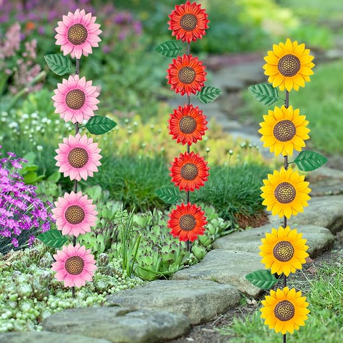 3 Pack Sunflowers Garden Stakes Decor, Metal Yard Art Decorative Garden Stakes - Image 7