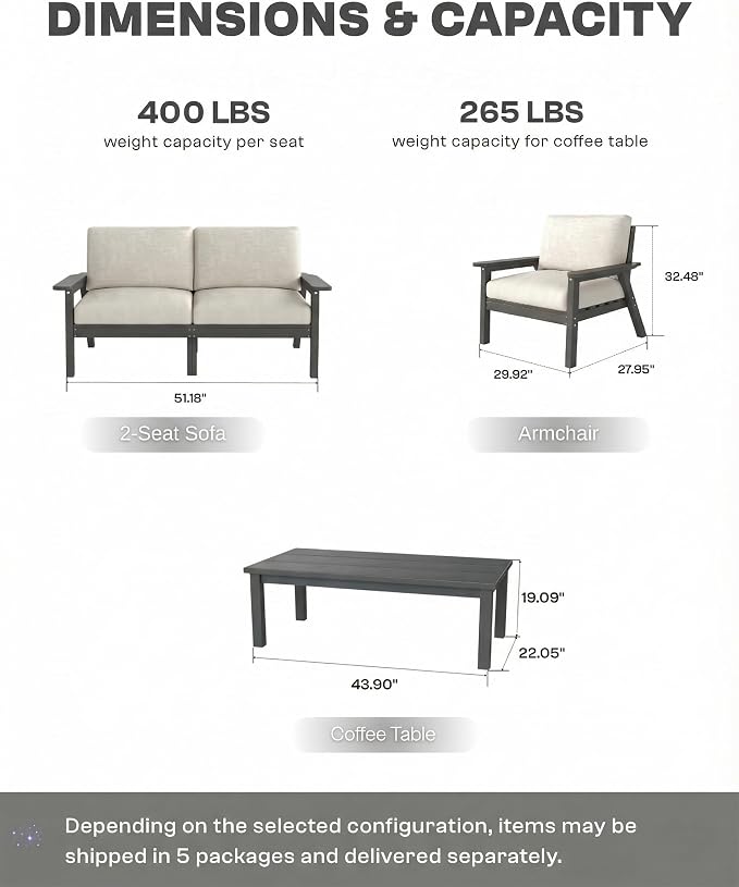 Patio Furniture Set, HDPE Outdoor Sofa Set - Image 2