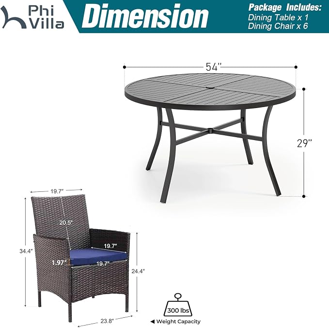 PHI VILLA 7 Pieces Outdoor Round Dining Set - Image 6