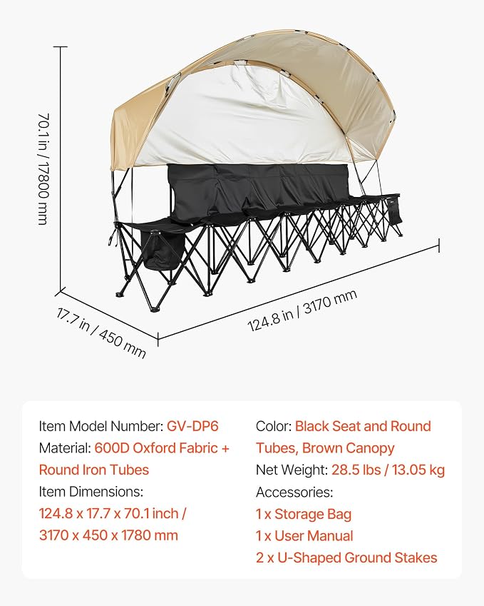 VEVOR Portable Folding Bench, 6 Seat Soccer Bench - Image 3