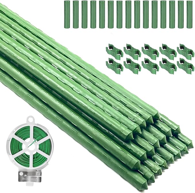 Garden Stakes Kit, 20 Sets 16 inch 0.43" in Diameter Steel Plant Stick Support by Unknown