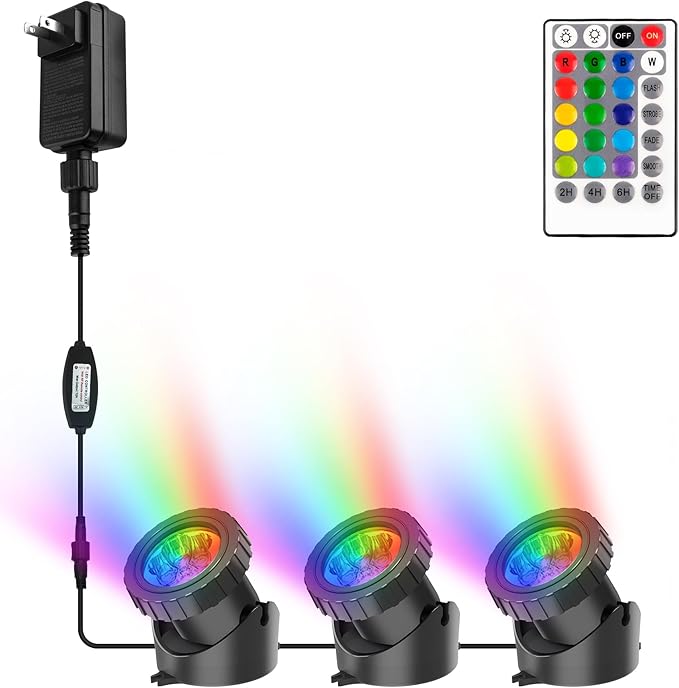 RGB Pond Lights with Timer, LED Underwater Submersible Colorful Landscape by CREPOW