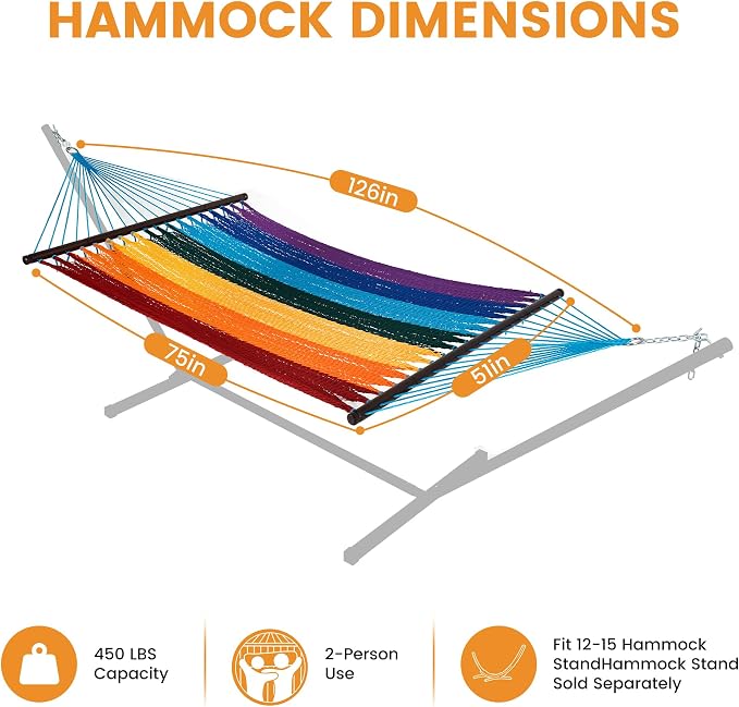 Lazy Daze Hammocks 10.5 FT Double 2 Person Caribbean Rope Hammock, Hand Woven - Image 6