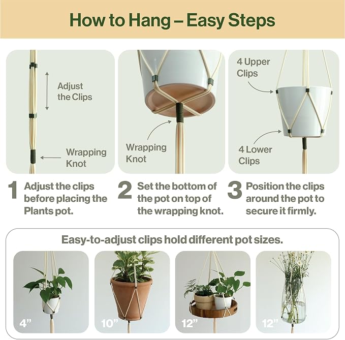 Macrame Plant Hanger Polyester Rope 42 Inch Outdoor Indoor Adjustable Hanging - Image 4