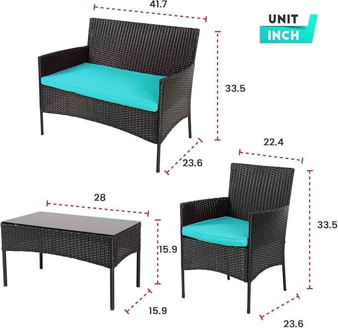 4 Pieces Conversation Set Modular Outdoor Furniture Set Water Resistant Patio - Image 8