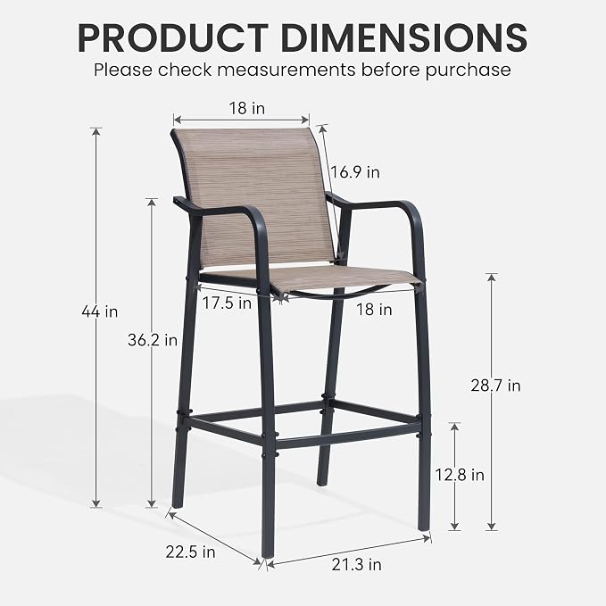 Crestlive Outdoor Bar Stools Set of 4, 500 lb Capacity Metal Patio Bar Chairs - Image 3