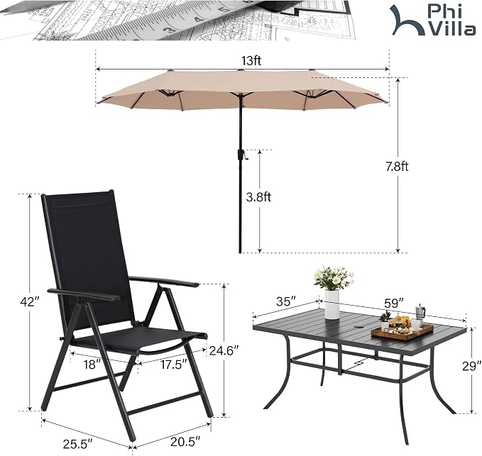 PHI VILLA 7 PCS Patio Dining Set - Image 7