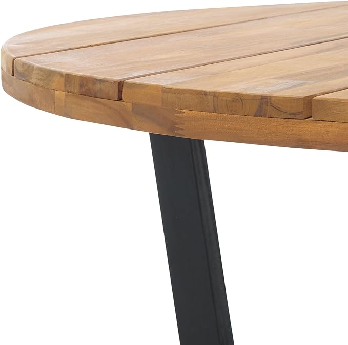 SAFAVIEH Outdoor Collection Leo Natural/Black Solid Wood Round Coffee Table - Image 9