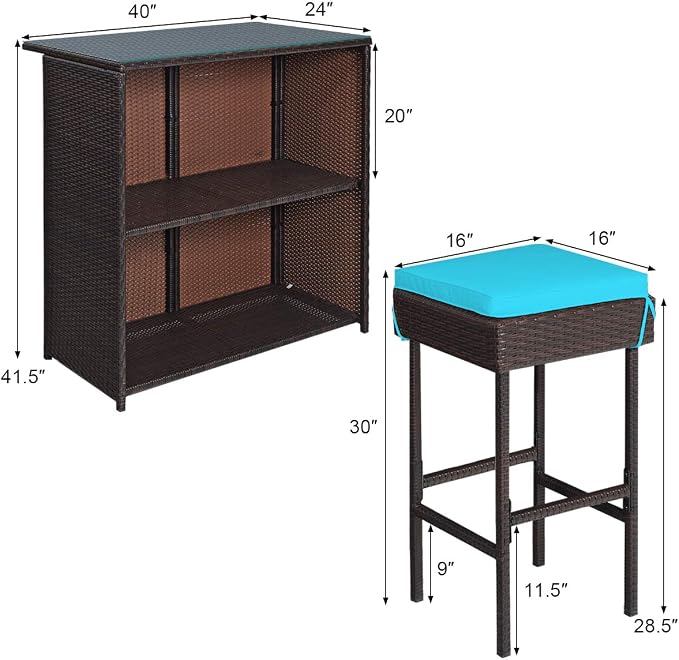 Tangkula Patio Bar Set, 3 Piece Outdoor Rattan Wicker Bar Set - Image 5