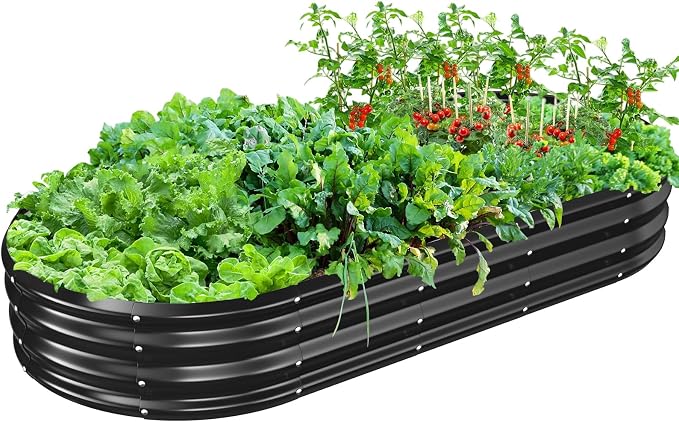 Oval Galvanized Planter Box, Metal Raised Garden Bed by TBMLC