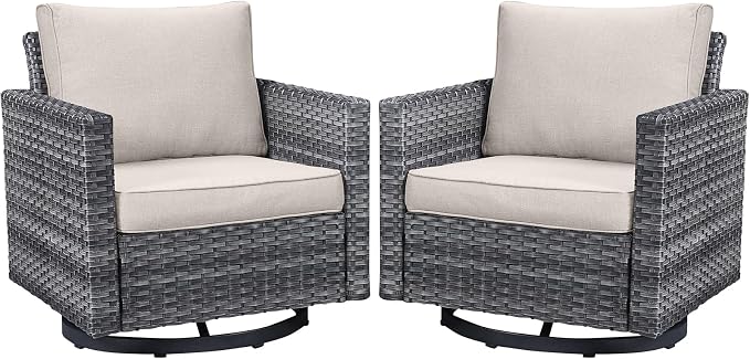 Belord Wicker Chairs Outdoor Bistro Set Oversize Patio Swivel Rocker, Rattan by Belord