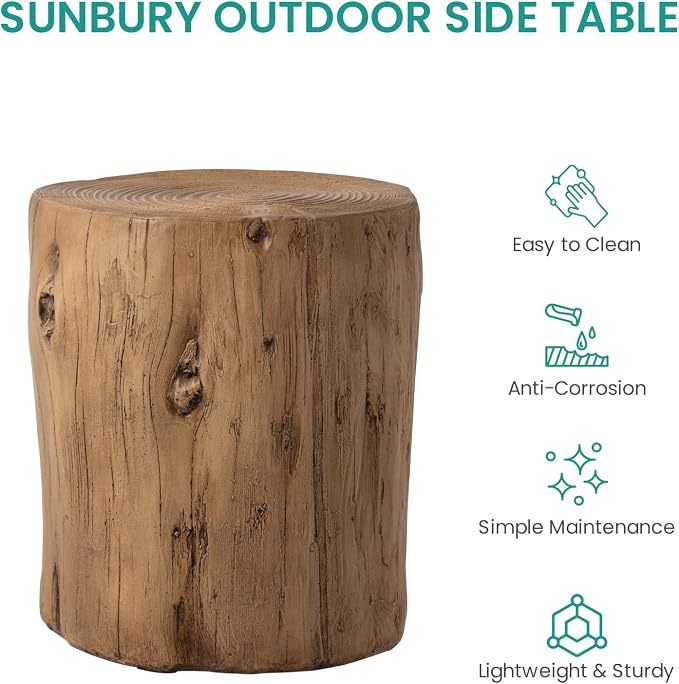 SUNBURY Outdoor Side Table Set of 2, Tree Stump Side Table Light Oak Colored - Image 5