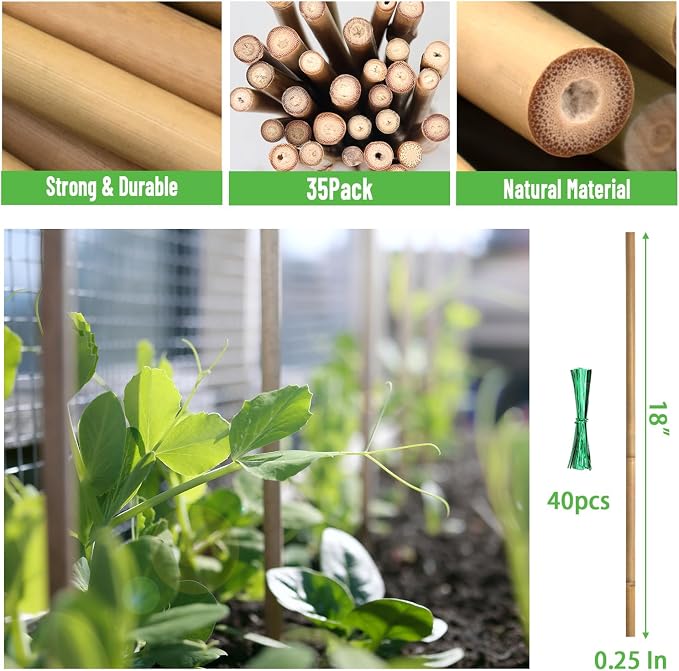 35Pcs Plant Stakes, Premium Natural Bamboo Garden Stakes, Bamboo Sticks Support - Image 3