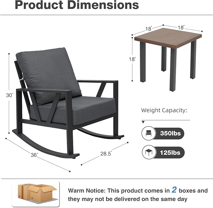 Outdoor Patio Rocking Chairs Set of 2, 3 Pieces Patio Porch Furniture Set - Image 7