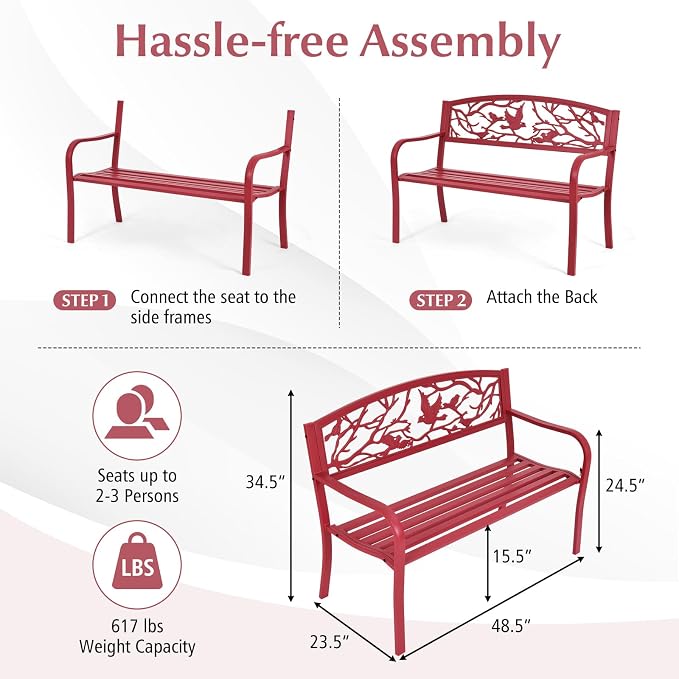 Tangkula Metal Outdoor Garden Bench Park Bench, Patio Bench - Image 3