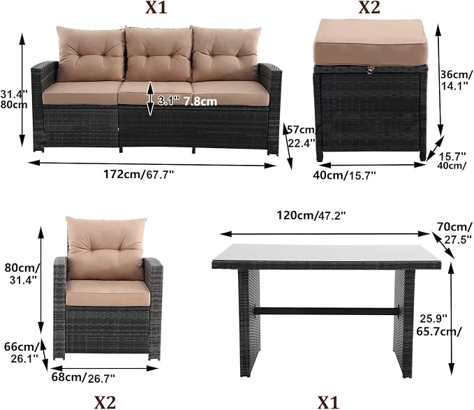 6 Pieces Patio Furniture Set - Image 2