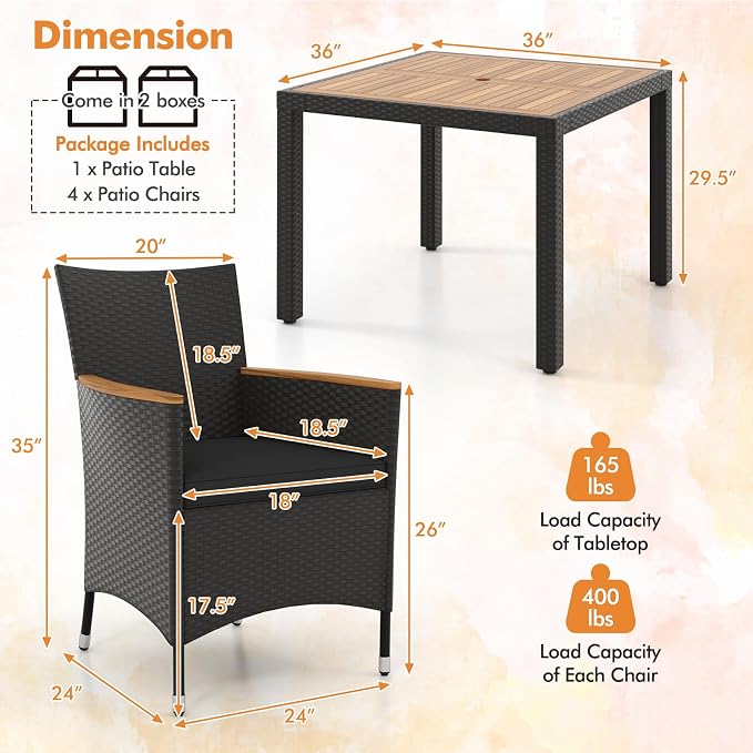 Tangkula 5 Pieces Rattan Outdoor Dining Set - Image 9